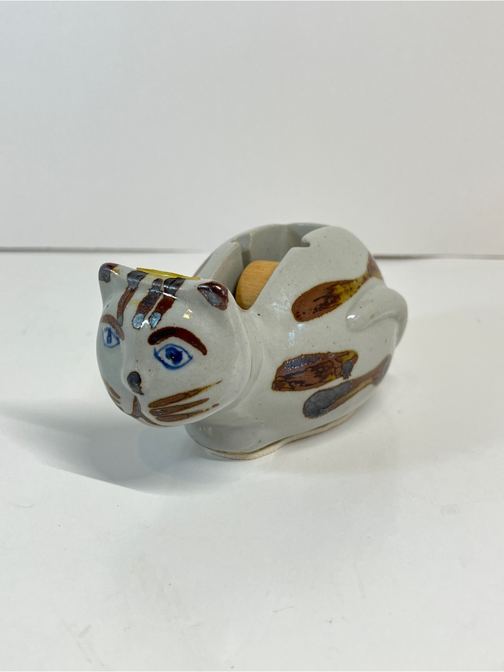 Vintage Ceramic Cat Tape Dispenser Boho Office Desk Decor Accents Whimsical